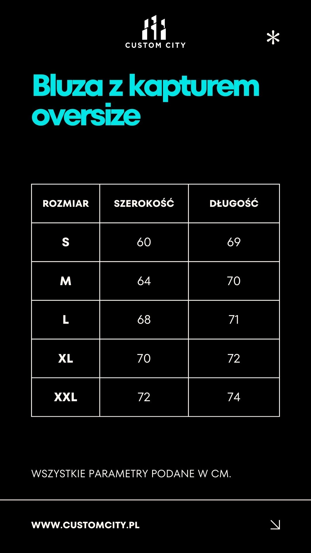 Tabela rozmiarów bluza z kapturem oversize