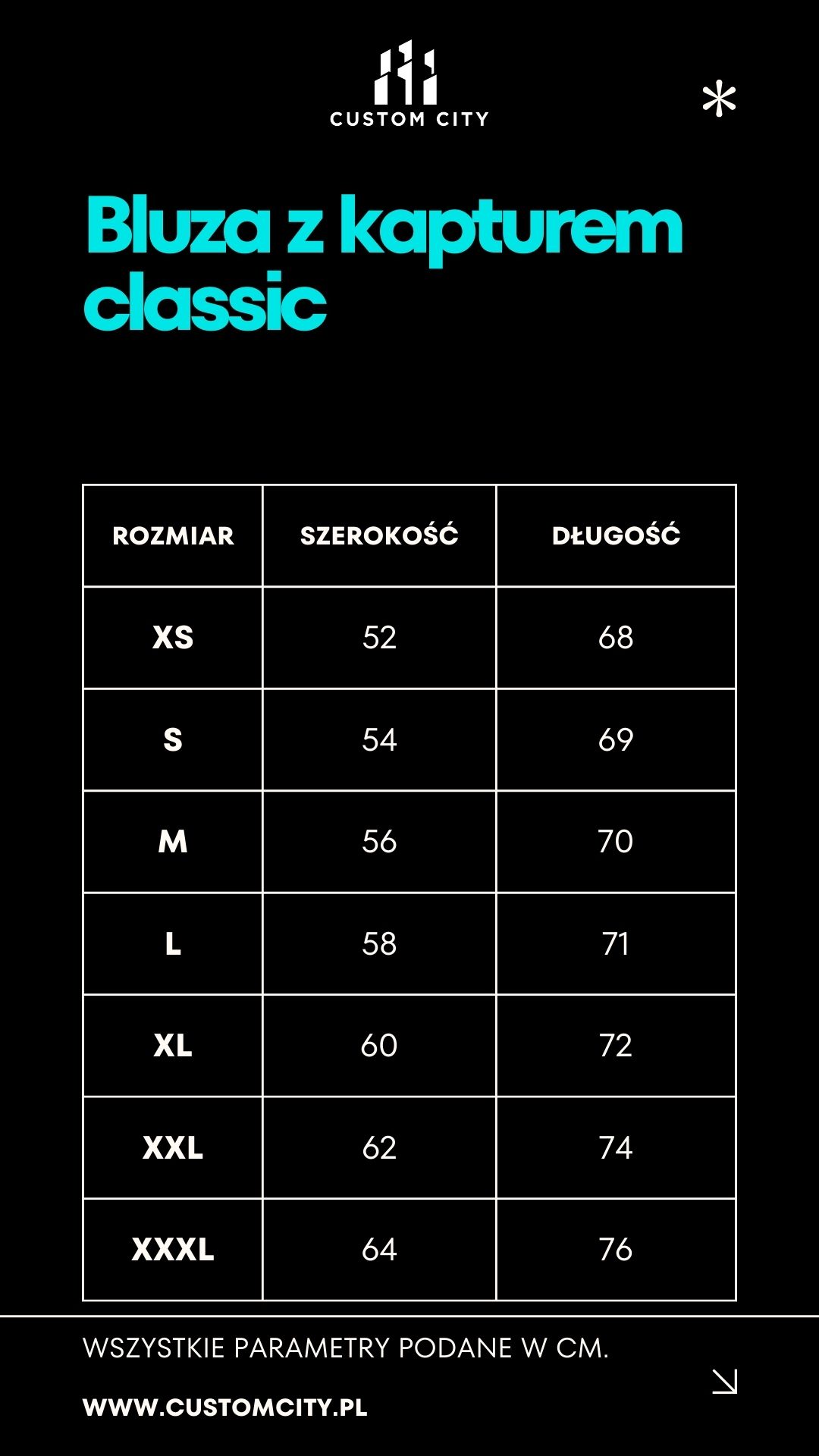 Tabela rozmiarów bluza classic